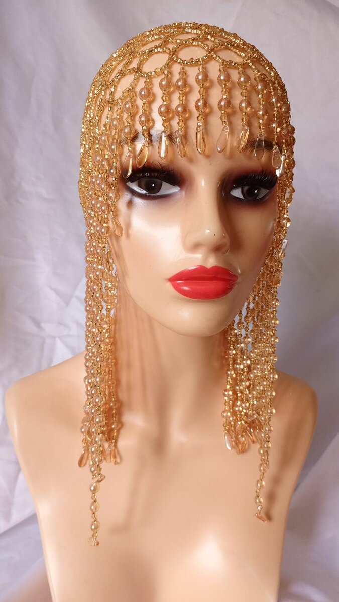 Coiffe Orientale en Perles Dorées