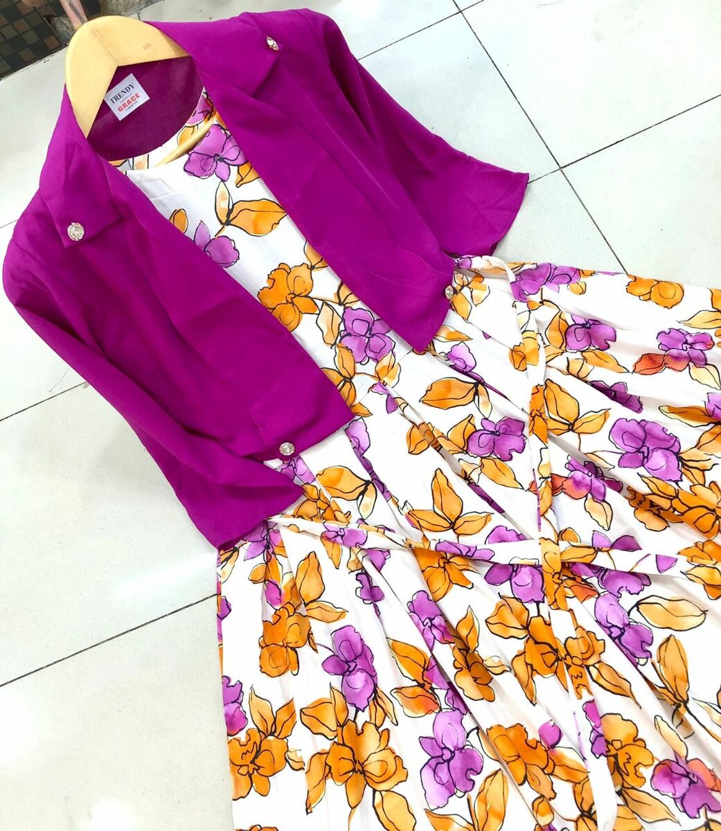 Imported printed maxi with plain  jacket