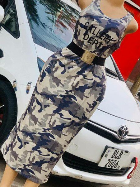 Dress gray-beige, abstract print