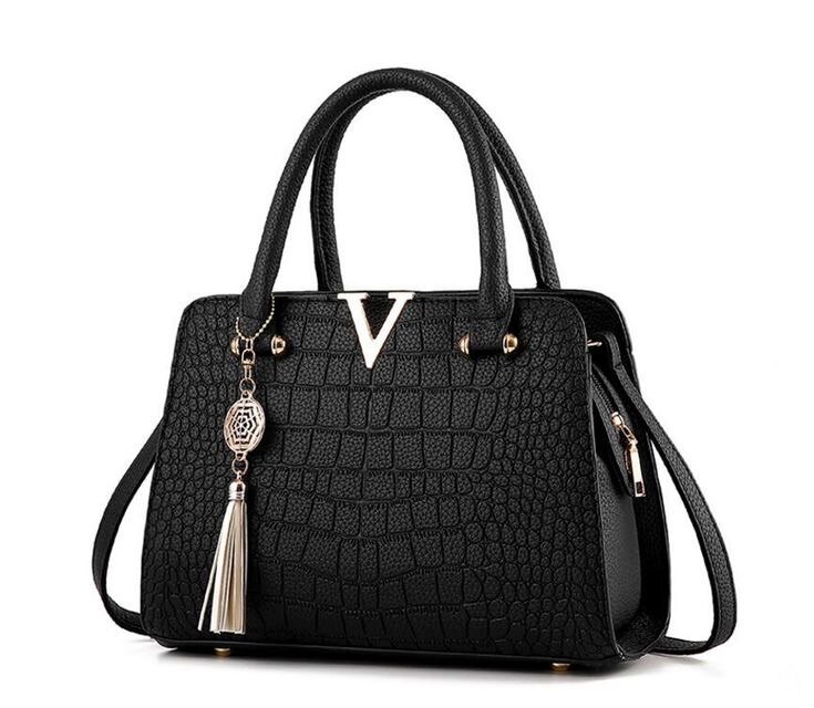Black leather handbag