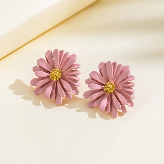 Boucle d'oreille en forme de fleur de tournesol rose