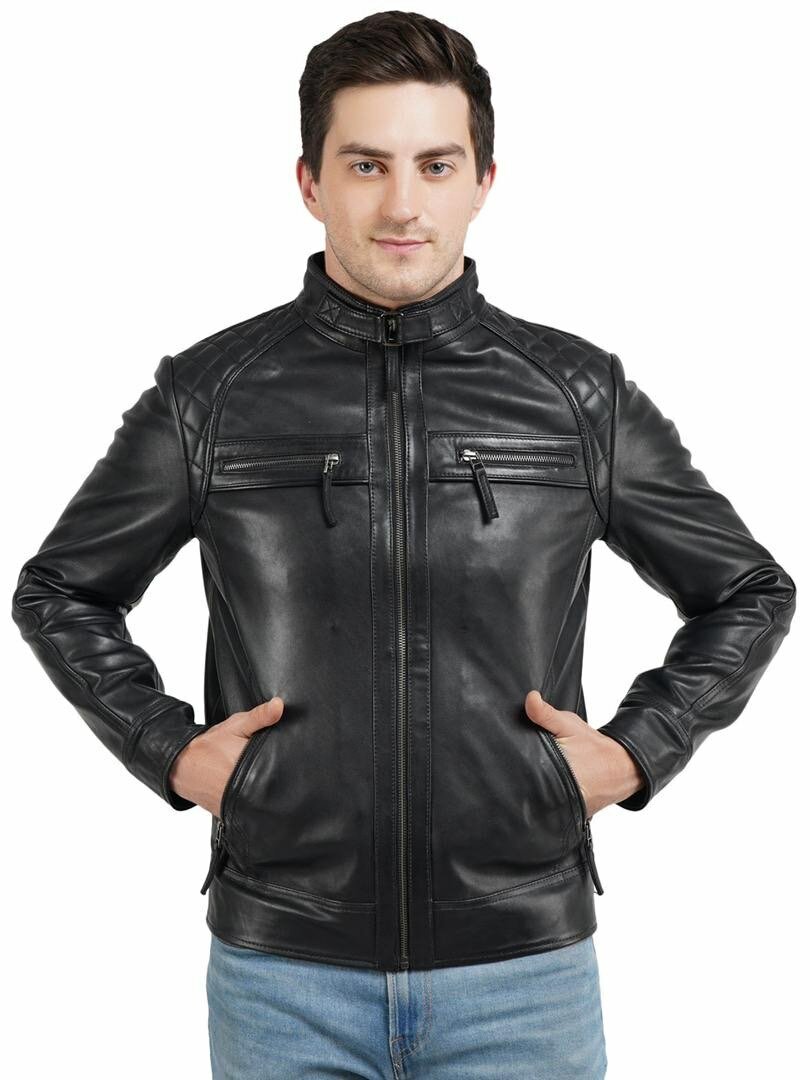Veste en cuir noire pour homme