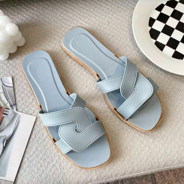 Sandales Plates Bleu Femme