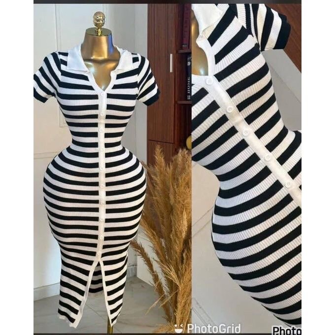 Robe moulante noire rayée