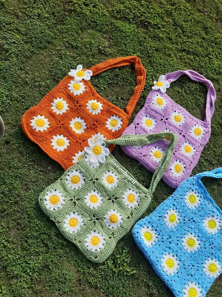 Sac en crochet fleurs coeur