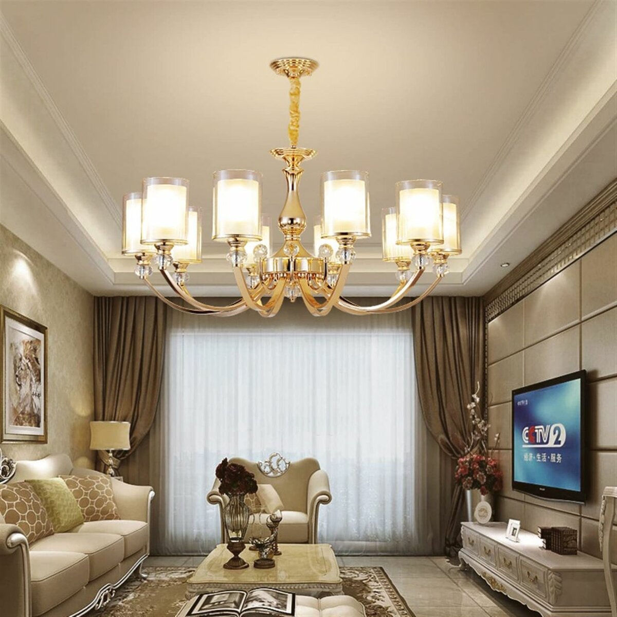 Lustre doré élégant 10 lampes