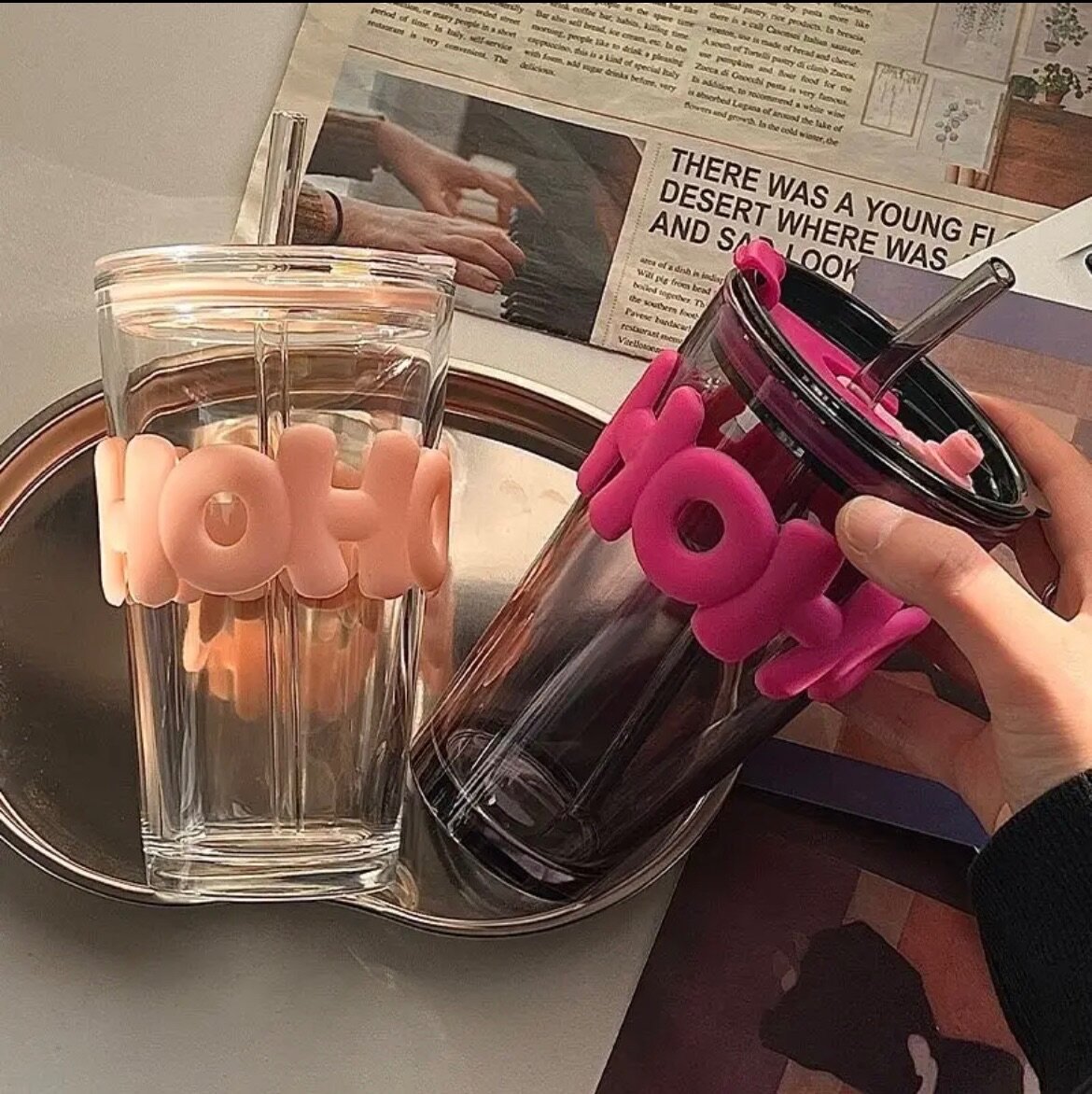 Glass Tumbler with straw