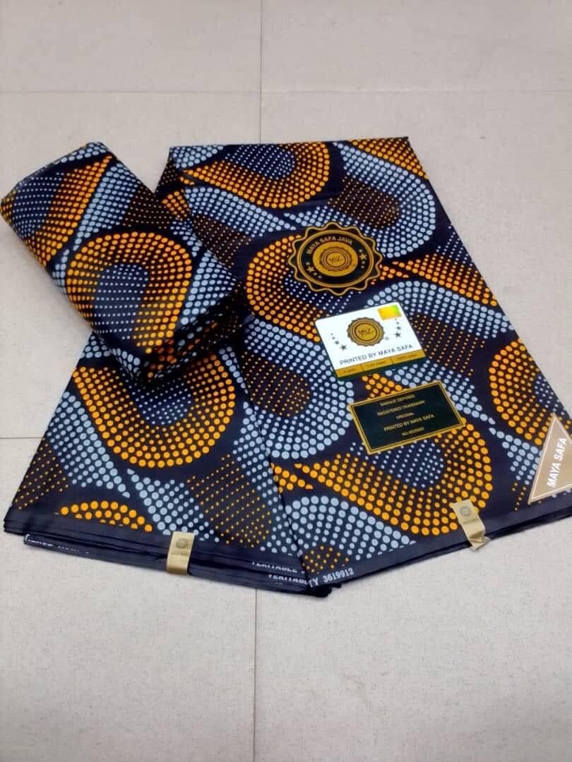 Wax fabric with Super Java 6 yards print blue-yellow