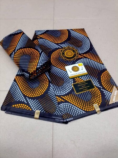 Wax fabric with Super Java 6 yards print blue-yellow