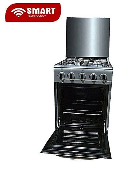 SMART - Cuisinière - Gaz 4 Feux Avec Four STC-5050SK - 50 X 50 Cm - Blanc/Noir