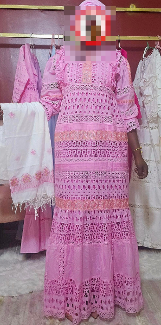 robe au sol en pur coton rose avec orange