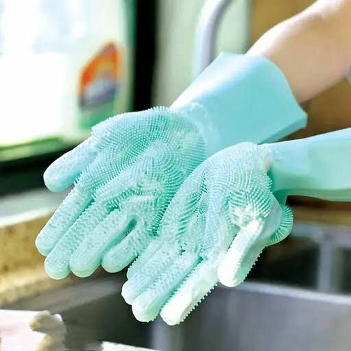 Multipurpose Silicone Dish Washing Gloves With Scrubber  lu