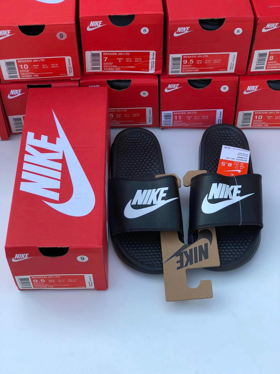 Nike flip-flops are black