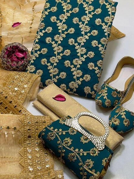 5 Pcs women's unstitched crikle chiffon Embroidered suit