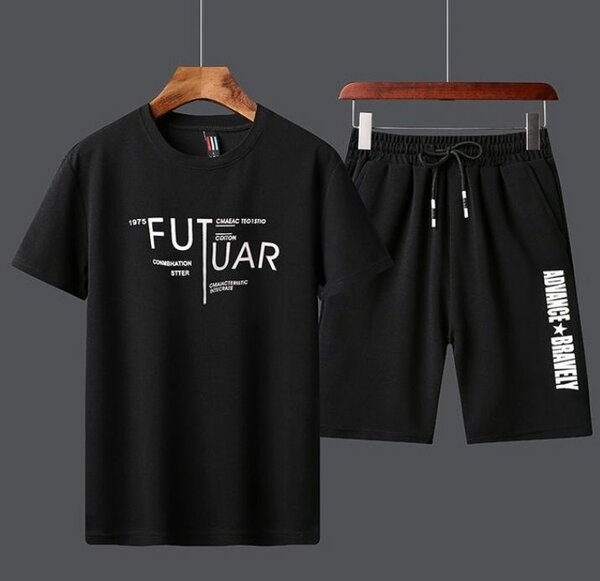 Fashion 2 In 1 Short Sleeve T-Shirt & Shorts Set - Black