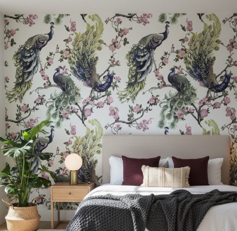 Papier peint paon élégant