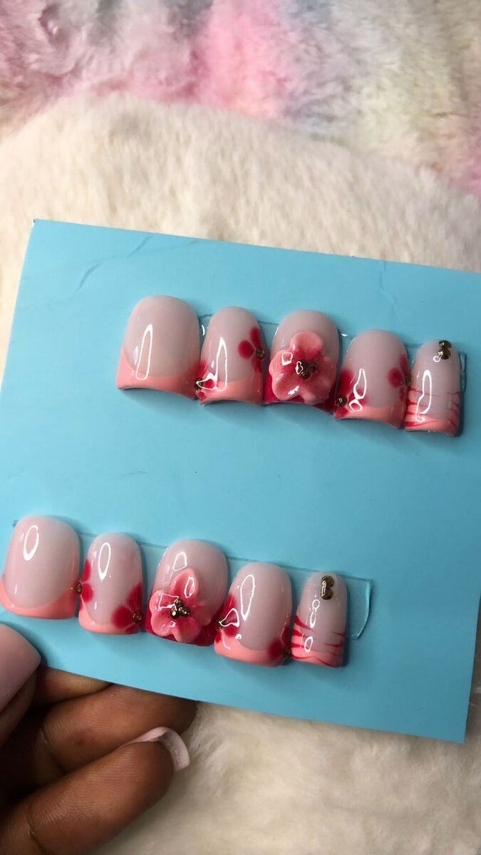 Ongles Pressions Rose Floral