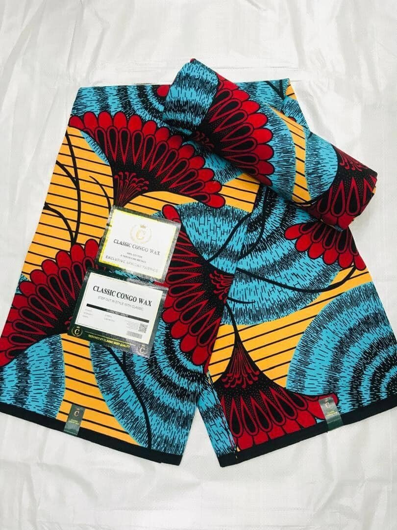 Tissu African print rouge bleu