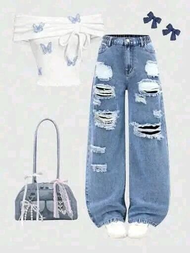 Jean large déchiré tendance