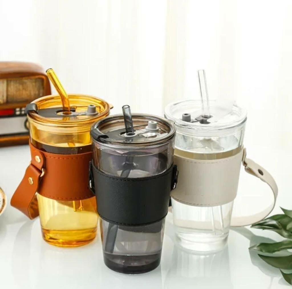 Glass Cup with straw