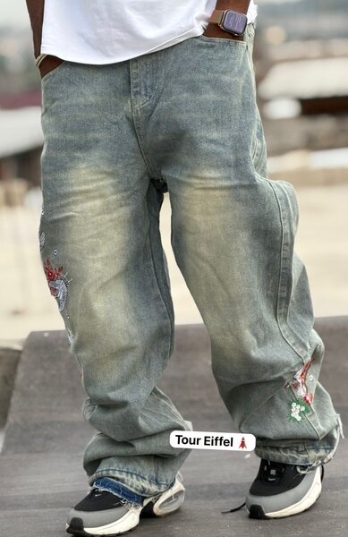 Jean large homme brodé