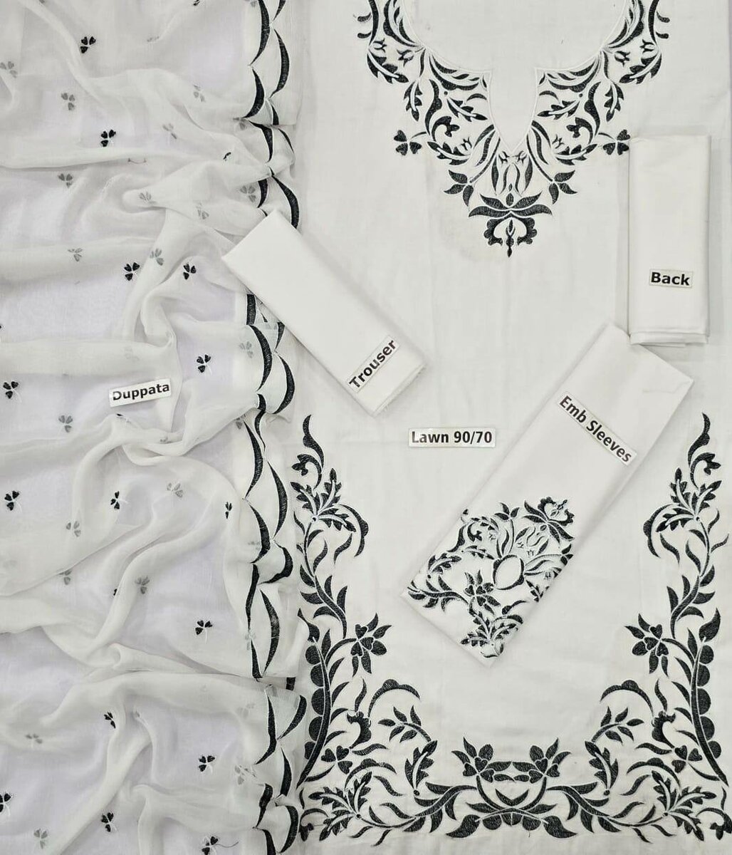 Lawn embroidery 3 pc unstitch ,dc free