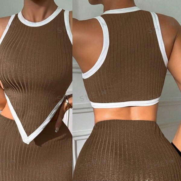 Ensemble côtelé élégant marron