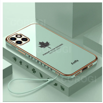 LECOMES for Infinix Smart 6 HD Back Cover Luxury 6D Plating Maple Leaf Side Pattern Case with Lanyard Square Bumper Soft Silicone Phone Cases Covers Pouch