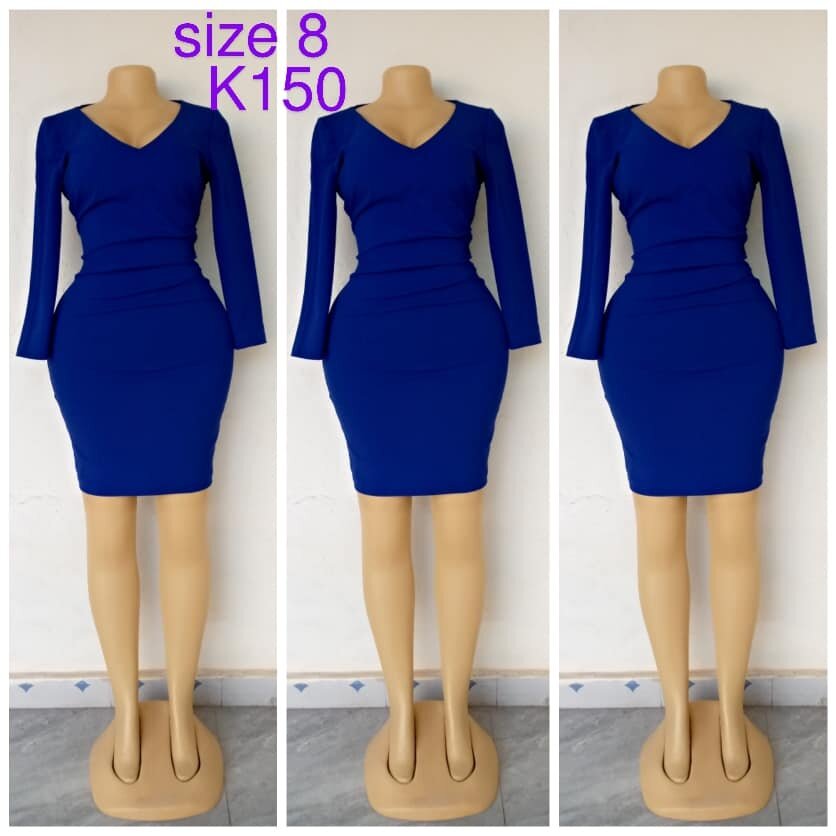 Blue tight-fitting dress, long sleeve, size 8