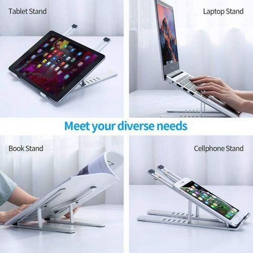 Metal Foldable Adjustable Stand Holder For Laptop - Silver