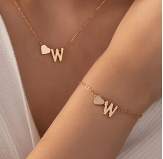 Collier et bracelet initiale coeur