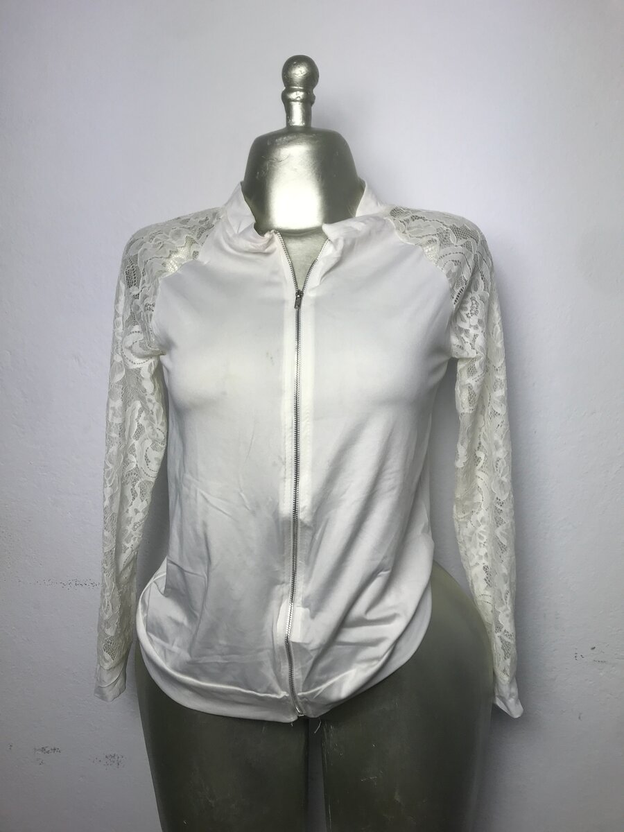 Veste zippée en dentelle blanche