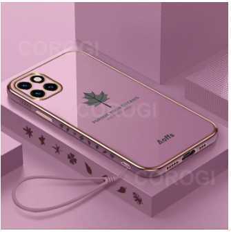 LECOMES for Infinix Smart 6 HD Back Cover Luxury 6D Plating Maple Leaf Side Pattern Case with Lanyard Square Bumper Soft Silicone Phone Cases Covers Pouch