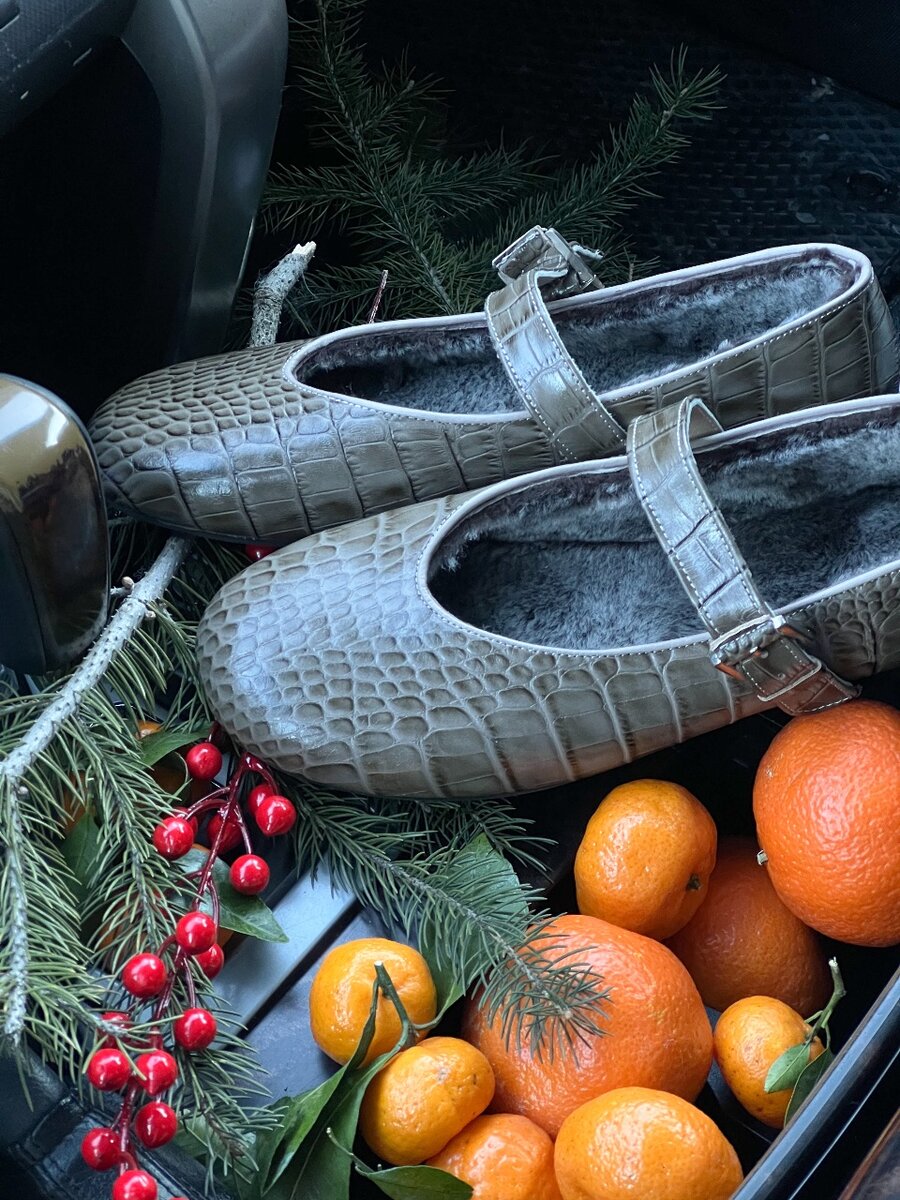 Балетки автоледи из натуральной кожи, на натуральном меху