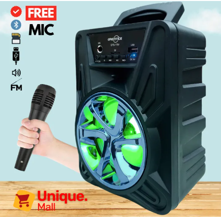 Top-Quality Bluetooth Wireless Speaker With FREE Wired Microphone ~ Rechargeable Big Sound System Loud Speaker with Mic ~ High Stereo Bass & Woofer Home MP3 Player Mobile Speaker for PC Computer & Laptop ~ Support USB, SD Card, FM Radio ~ Unique Mall
