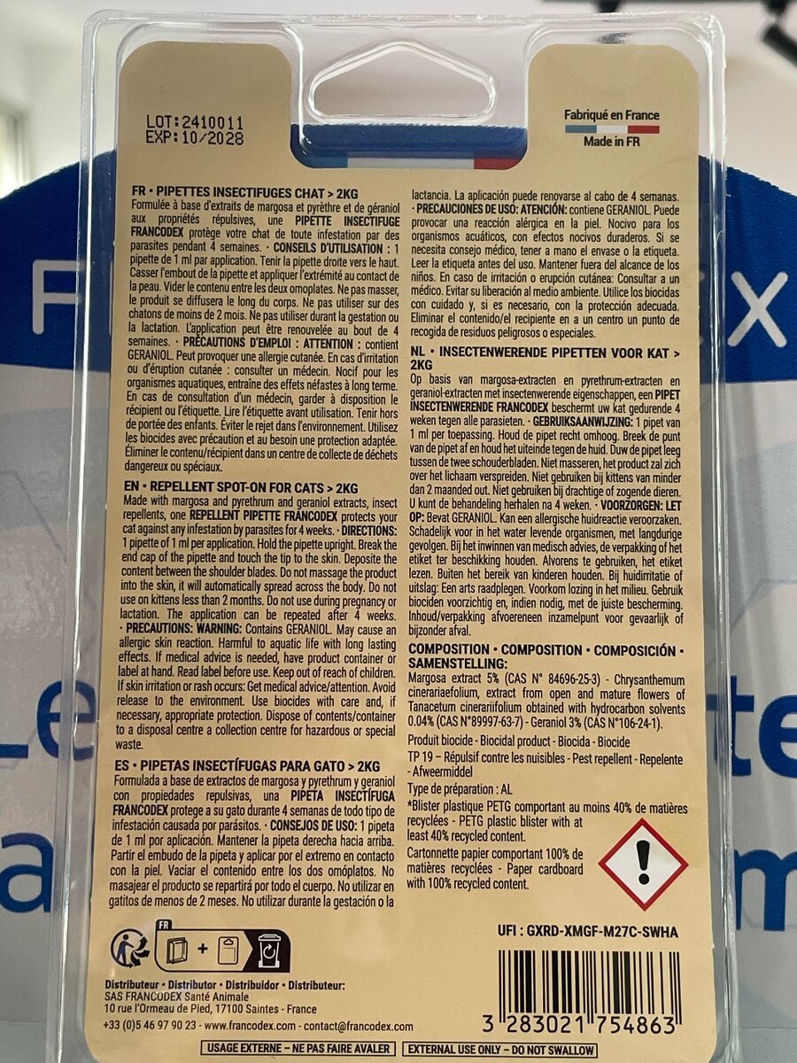 Pipettes insectifuges