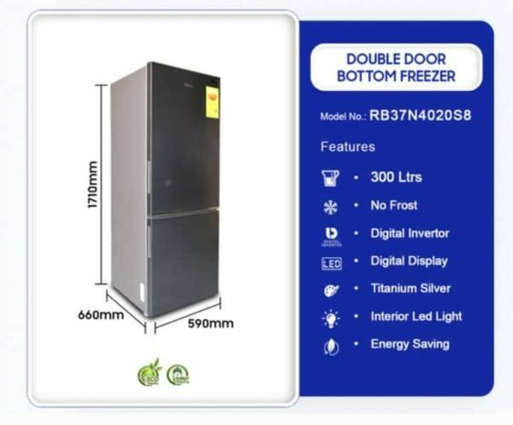 SAMSUNG 300LTR DOUBLE DOOR BOTTOM FREEZER REFRIGERATOR