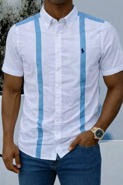 Chemise blanche bandes bleues