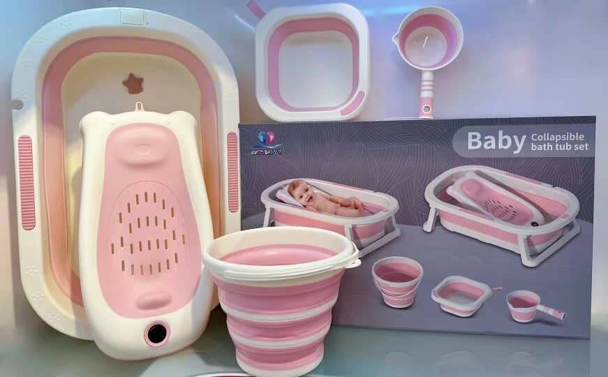 5 pieces foldable bathtub set with thermometer