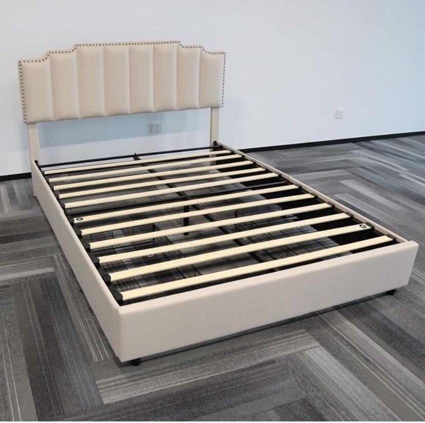 Homgoday Queen Size Upholstered Platform Bed Linen Bed Fram