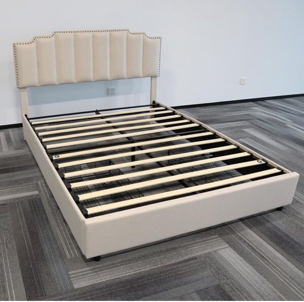 Homgoday Queen Size Upholstered Platform Bed Linen Bed Fram