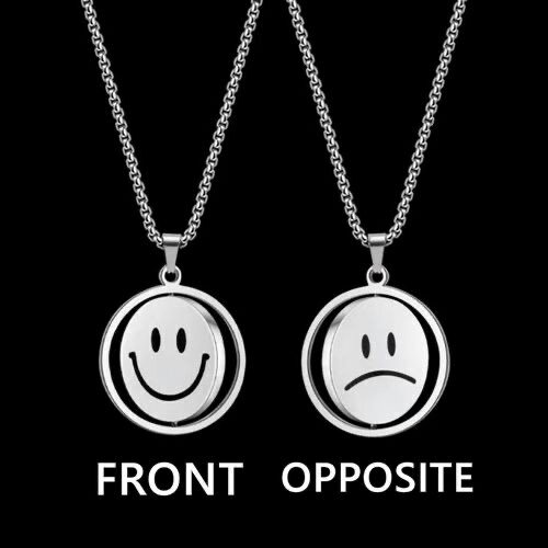 Hip Hop Spinning Smiley Pendant Necklace-silver