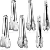 6 Pieces Buffet Tongs Set Stainless Steel Food Serving Tongs 3 Styles Rust-Resistant Locking Grill Food Tongs for Cooking, Grilling, Salad, Barbecue, Buffet, Kitchen (7 Inch, 9 Inch)
