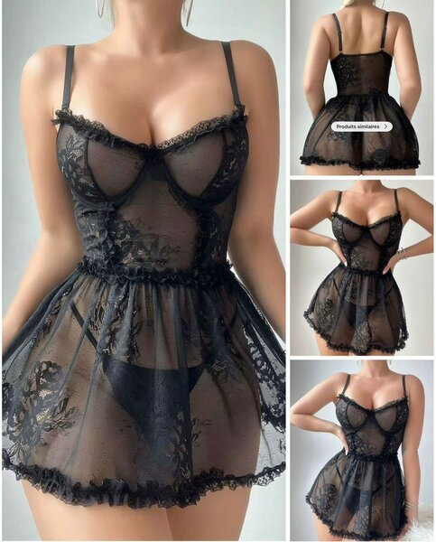 Nuisette en dentelle noire sexy