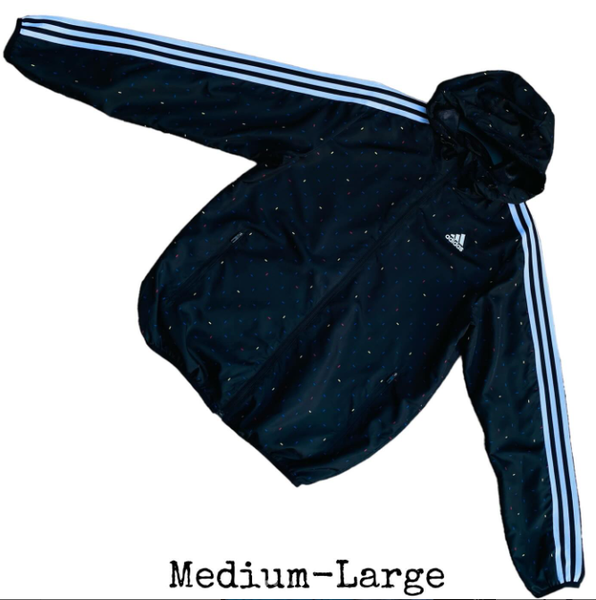 White stripe black Adidas windbreaker