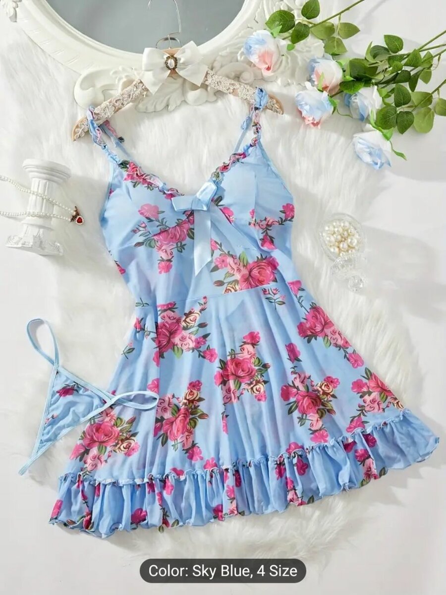 Women's 2-Piece Sleepwear Set, Sexy Lingerie Night Dress