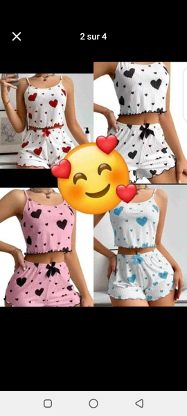 Pyjama court à motifs cœur