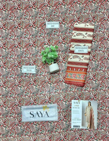 3 Pcs women's unstitched khadar printed suit