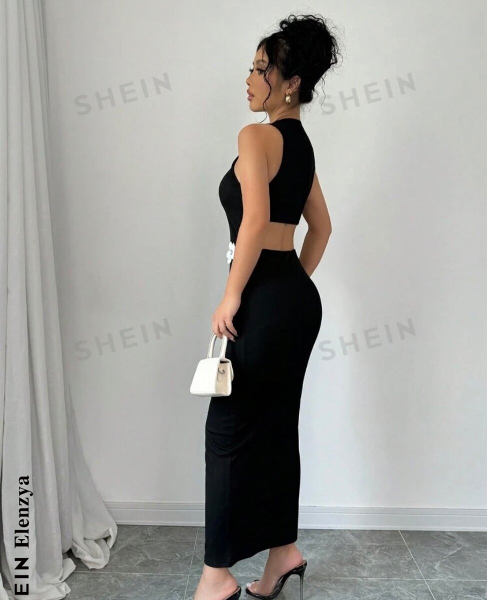 3D Floral Decor Round Neck Sleeveless Casual Dress