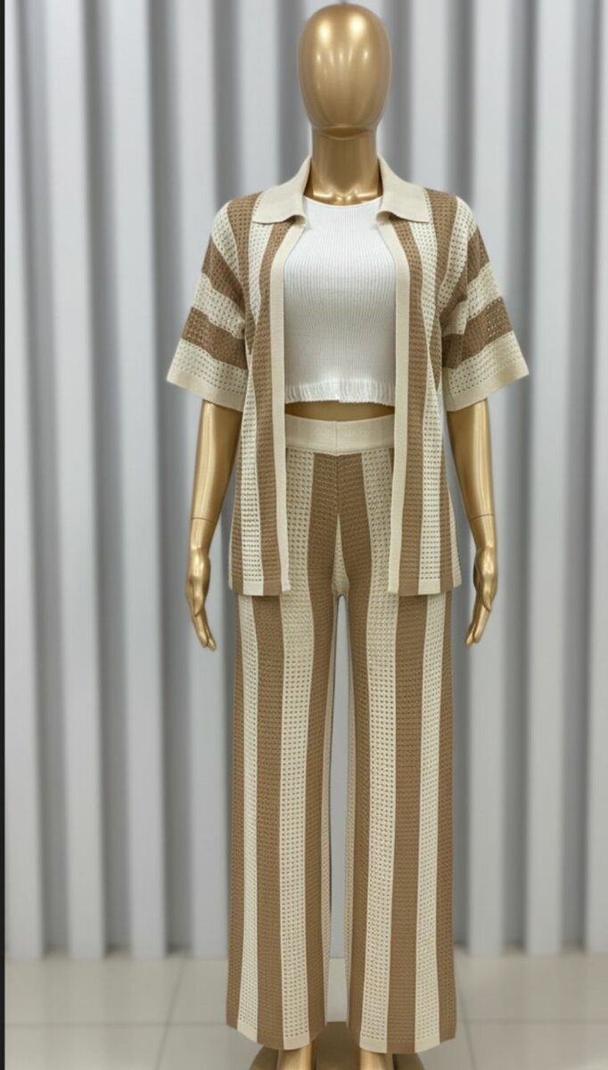 Ensemble tricoté rayé femme